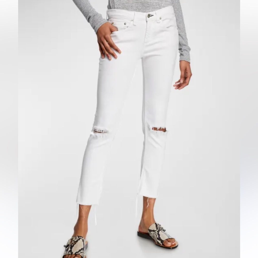 Current Elliott White ripped raw hem skinny denim jeans women size 25